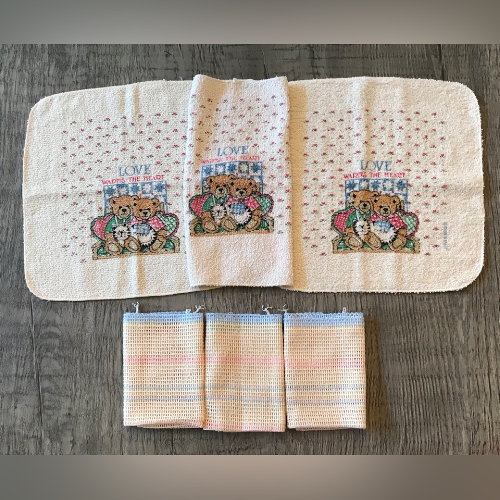 Vintage Cannon FrancoTeddy Bear Couple Dish Rag Set of 6